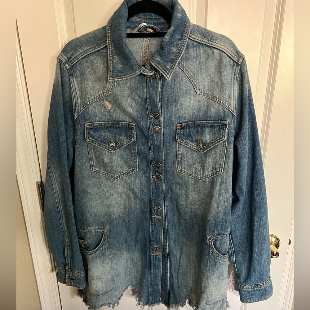 Like new FreePeople distressed denim jacket.